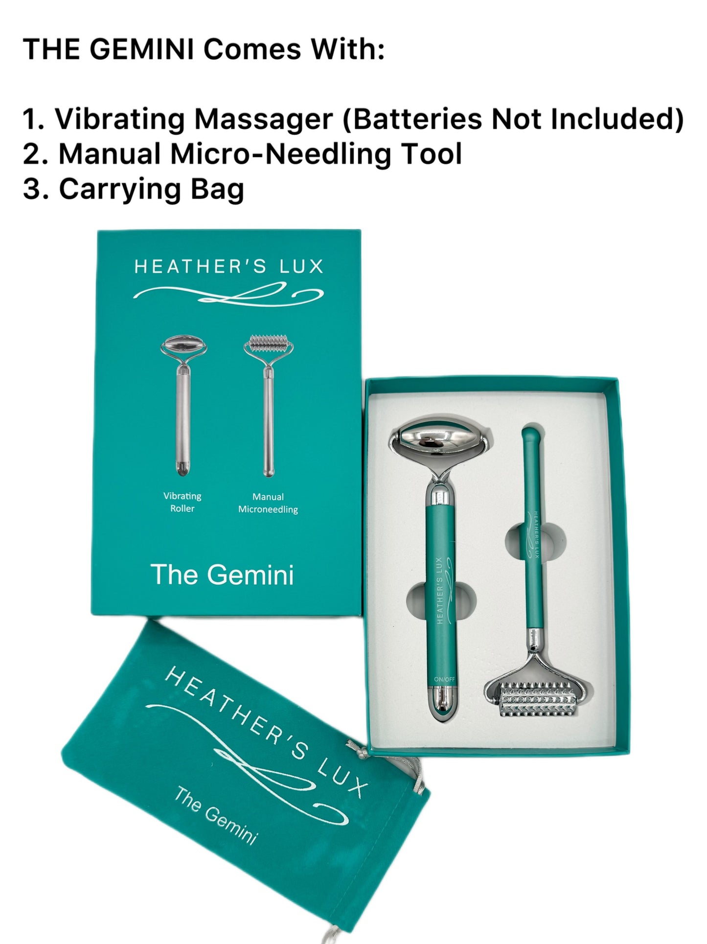 Heather's Lux The Gemini Skin Revitalizing Face and Neck Massager, Facial Massager, Face Massage, Vibration or Manual Use - Batteries NOT Included (2 Massager Tools Plus Travel Bag)