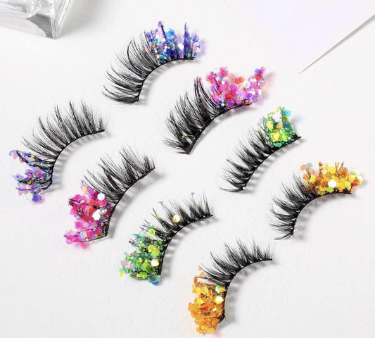 HEATHER'S LUX Glitter Lashes Sequins Lashes Dramatic 3D Faux Mink Lashes False Eyelashes Reusable Colorful Luxury Lashes Wispy Glamorous Sparkly Sparkle Lashes