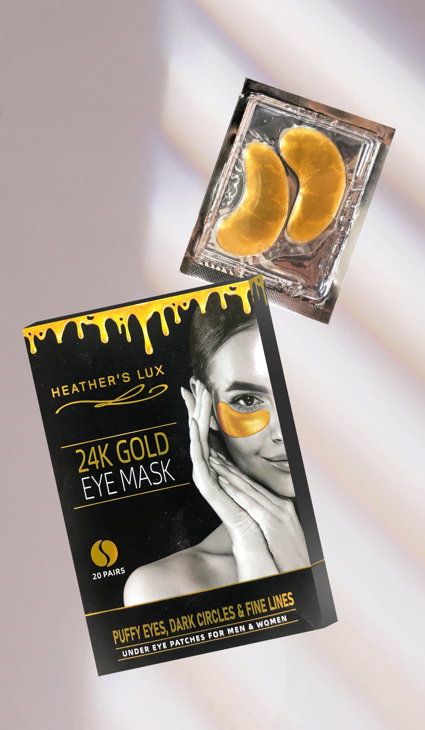 Heather's Lux 24K Gold Under Eye Mask Patches Gels for Dark Circles, Fine Lines, Puffy Eyes, Anti-Aging