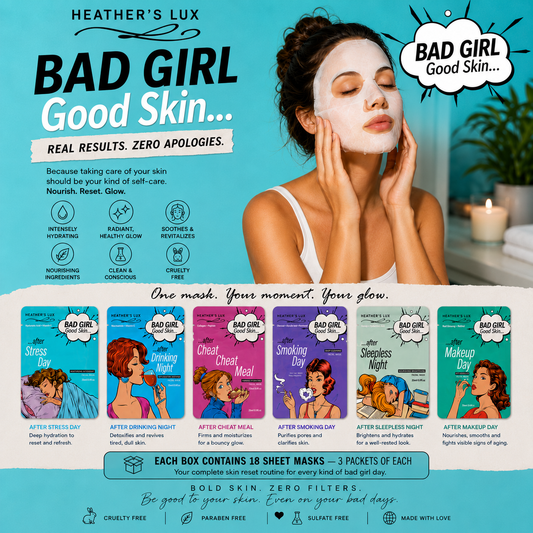 Heather's Lux 18 Pack Facial Sheet Mask, Face Sheet Mask for Hydrating, Moisturizing, Nourishing and Anti-Aging, Bad Girl Korean Style Skincare (18 Pack)