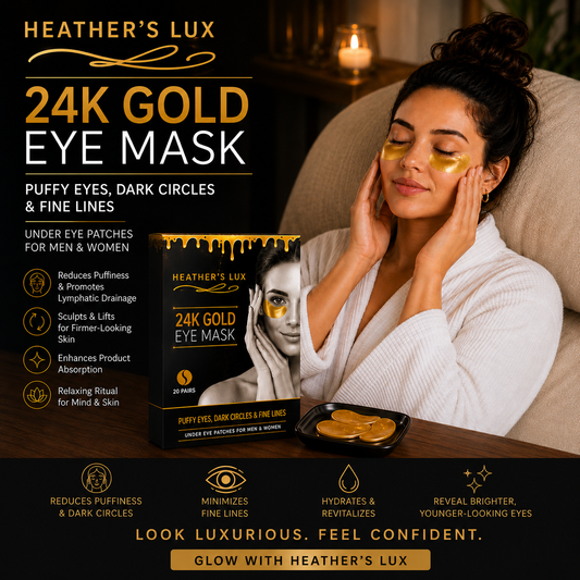 Heather's Lux 24K Gold Under Eye Mask Patches Gels for Dark Circles, Fine Lines, Puffy Eyes, Anti-Aging