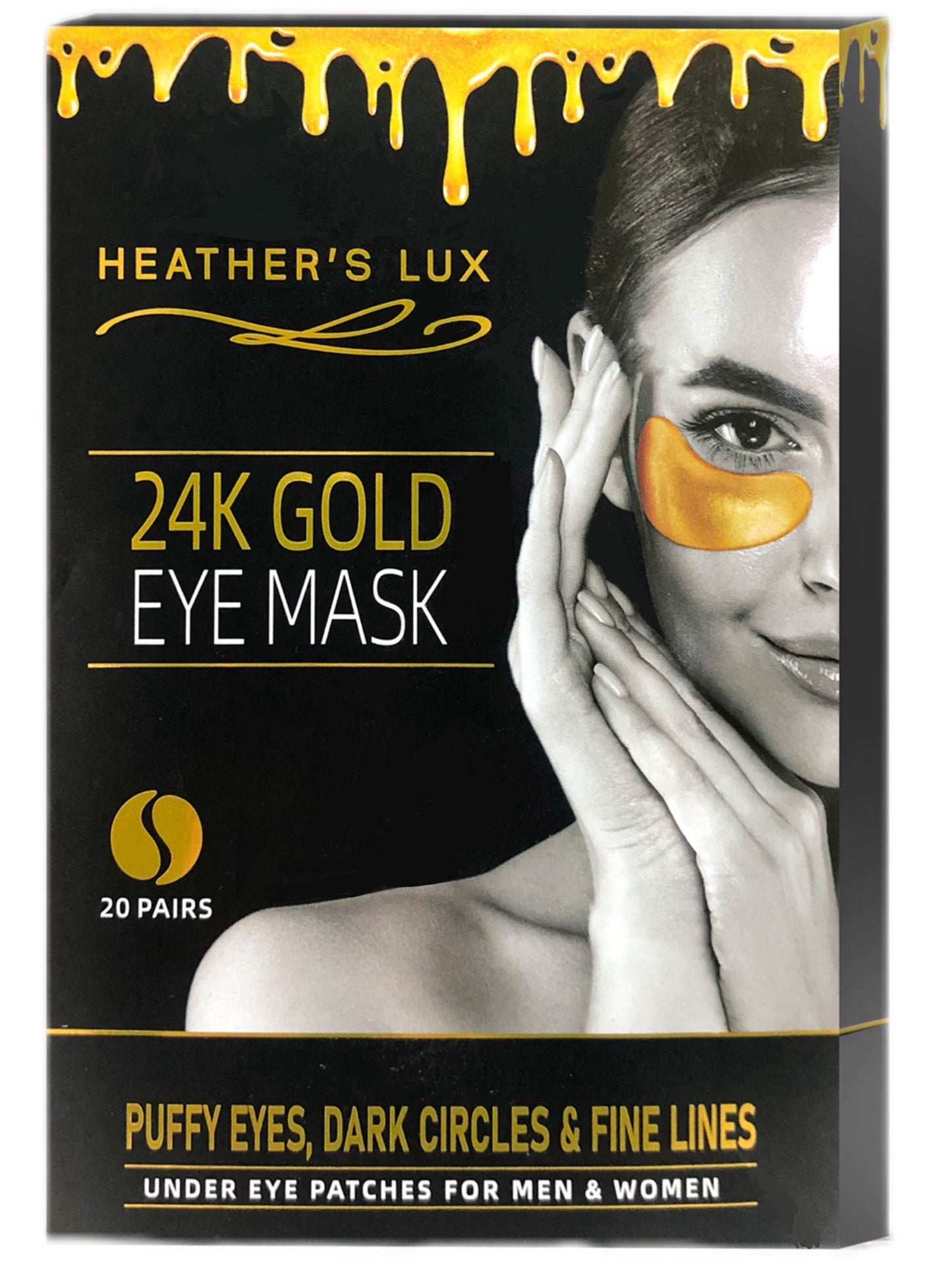 Heather's Lux 24K Gold Under Eye Mask Patches Gels for Dark Circles, Fine Lines, Puffy Eyes, Anti-Aging