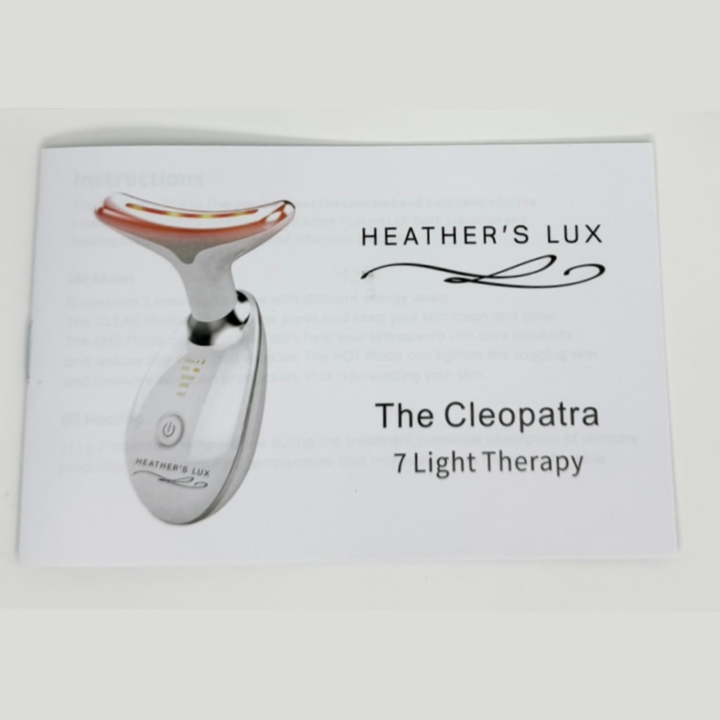 HEATHER'S LUX - THE CLEOPATRA - Red Light Therapy for Face, Neck, & Back of Hand, Red Light Therapy Wand, 7 Color LED Face Neck Massager with Heat for Skin Care (White)